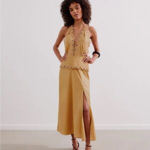 VIX Tan Eyelet Midi Dress